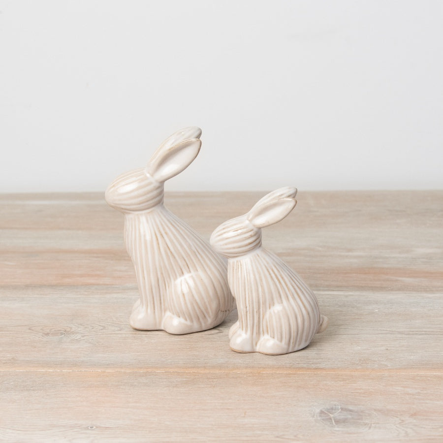 Ribbed Bunny Ornament – 13.5cm Ceramic Figurine with Two-Tone Ribbed Finish