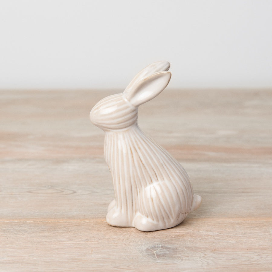Ribbed Bunny Ornament – 13.5cm Ceramic Figurine with Two-Tone Ribbed Finish