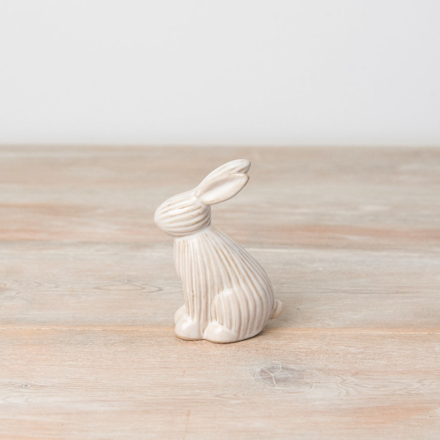 Natural Ribbed Bunny Ornament 10cm, Chic Modern Spring Decoration