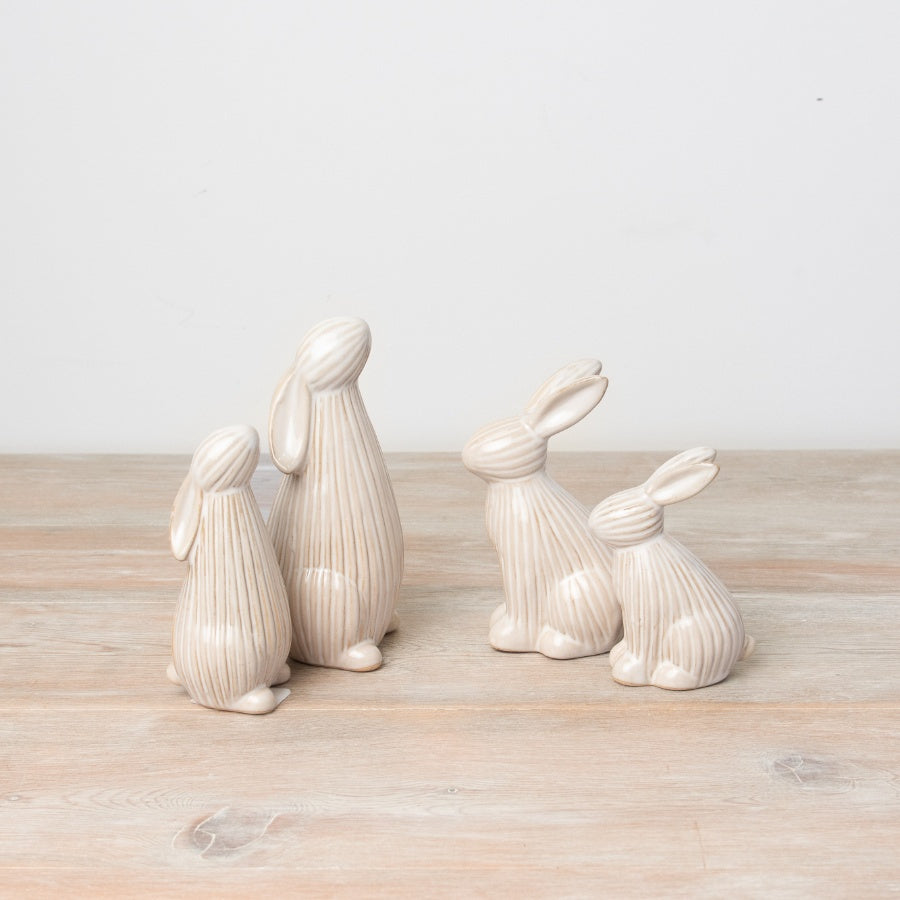 Natural Ribbed Bunny Ornament 10cm, Chic Modern Spring Decoration