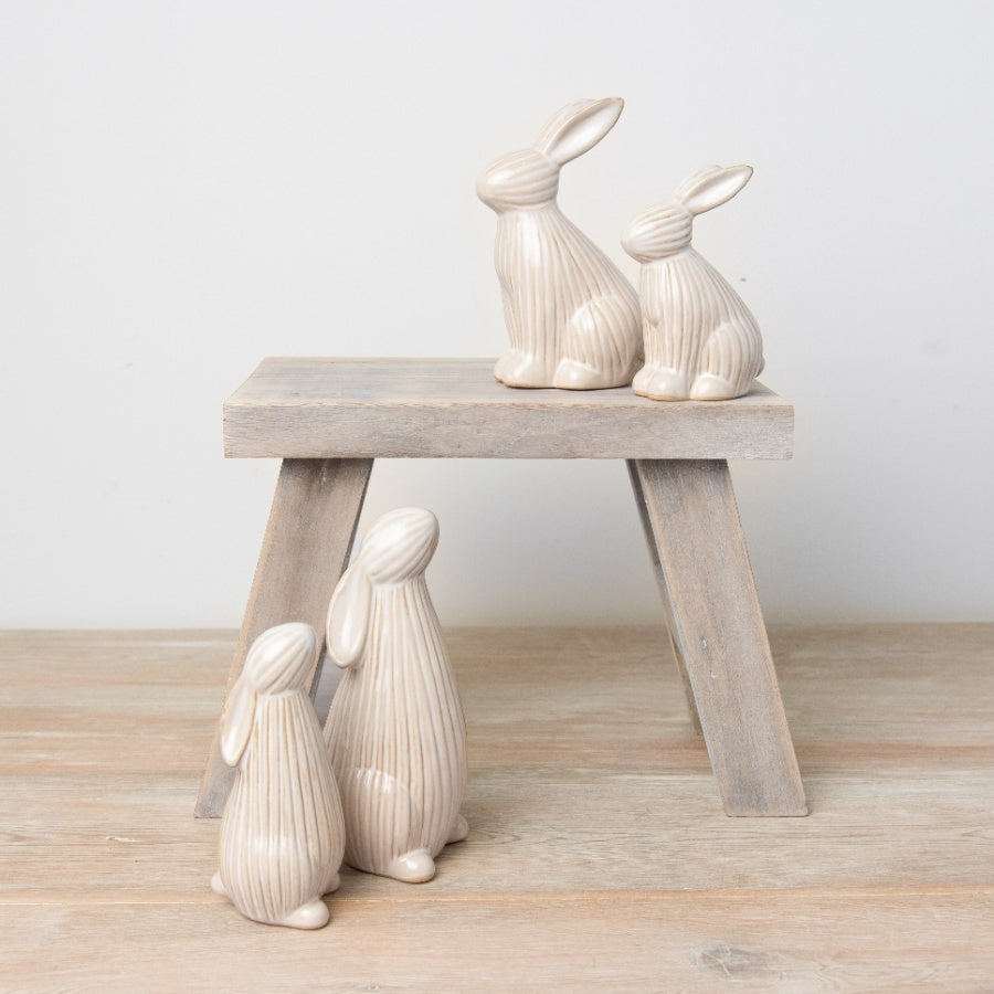 Natural Ribbed Bunny Ornament 10cm, Chic Modern Spring Decoration