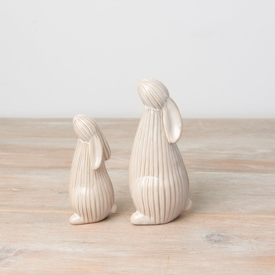 Ribbed Bunny Ornament 15.8cm Two-Tone Ribbed Surface Stylish Standing Figurine