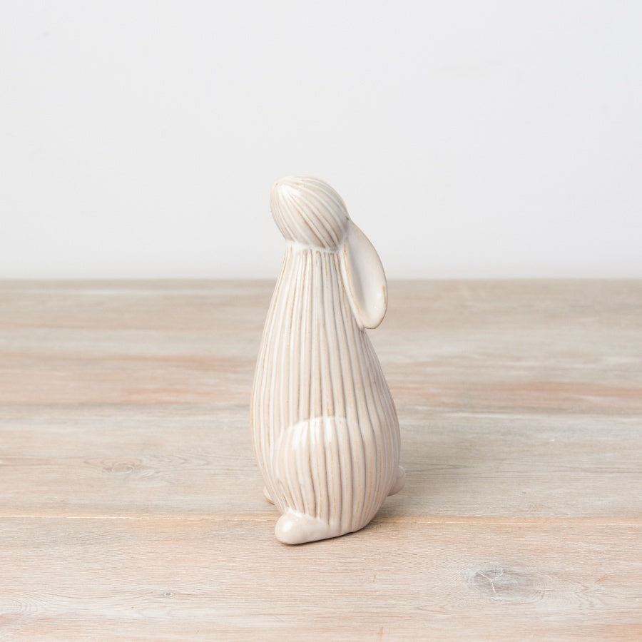 Ribbed Bunny Ornament 15.8cm Two-Tone Ribbed Surface Stylish Standing Figurine