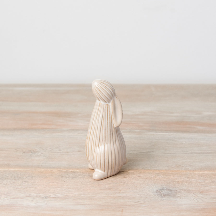 Neutral Ribbed Standing Bunny Ornament 12cm, Elegant Easter Decoration