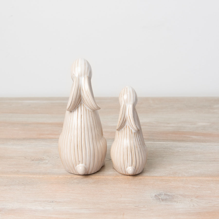 Neutral Ribbed Standing Bunny Ornament 12cm, Elegant Easter Decoration