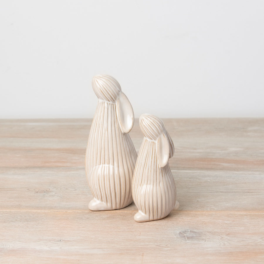 Neutral Ribbed Standing Bunny Ornament 12cm, Elegant Easter Decoration
