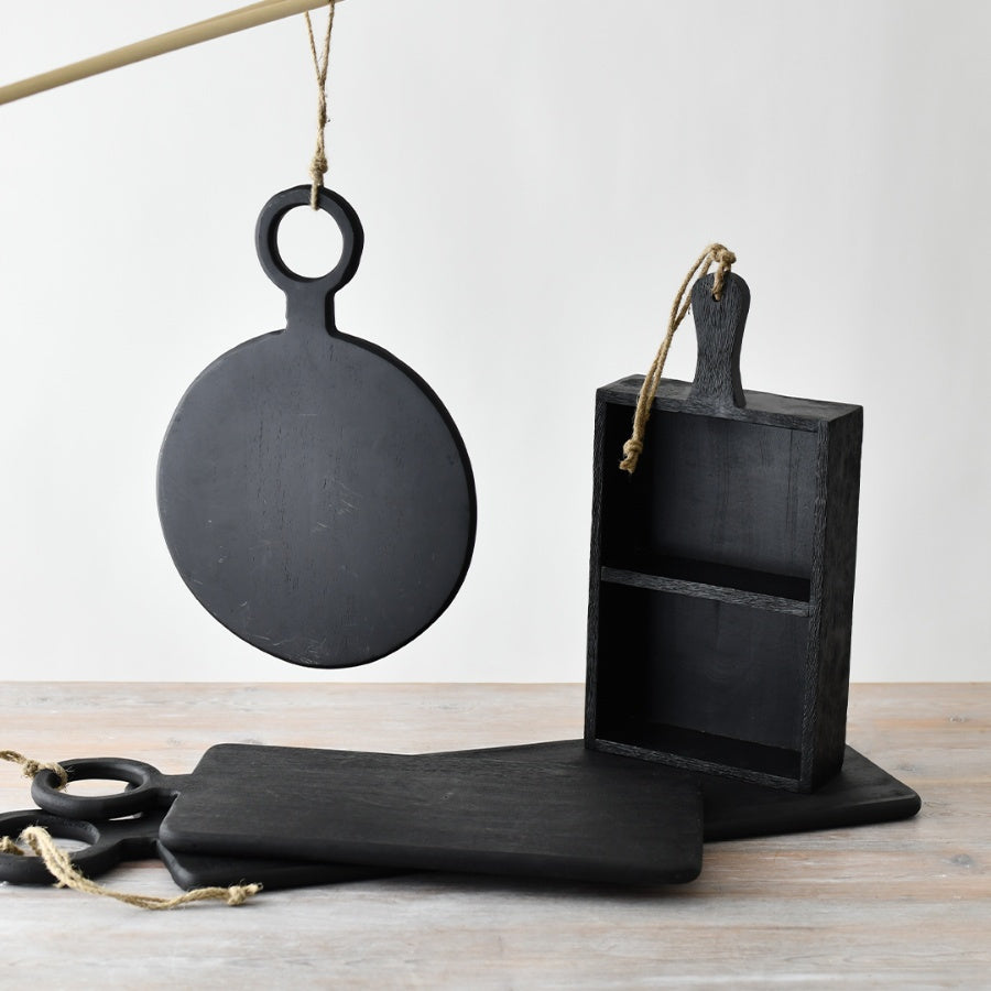 Black Rectangle Kitchen Board 51cm – Monochrome Design with Chunky Circular Handle