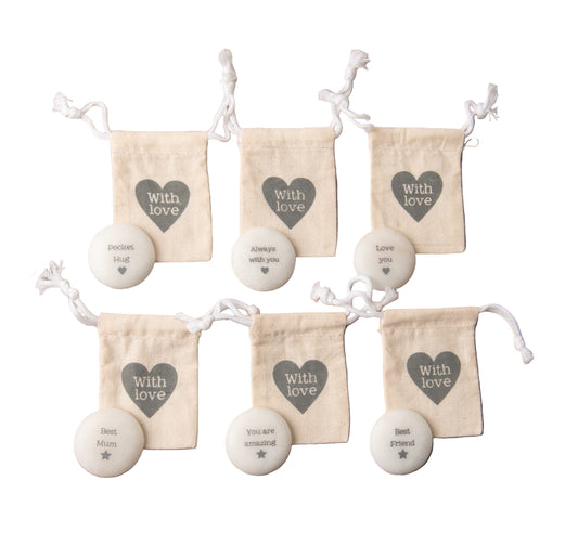 Marble Keepsake Tokens 3cm – Assorted Sentiment Slogans with Cotton Gift Bag