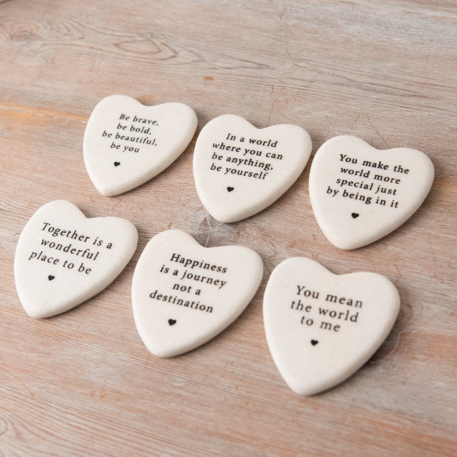 Chic Marble Slogan Hearts – 7cm Assorted Designs Sentimental Gift Set