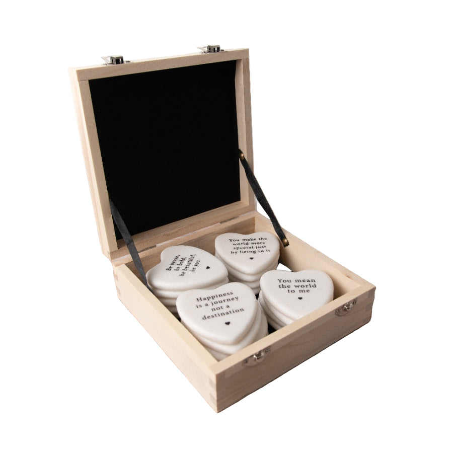 Chic Marble Slogan Hearts – 7cm Assorted Designs Sentimental Gift Set