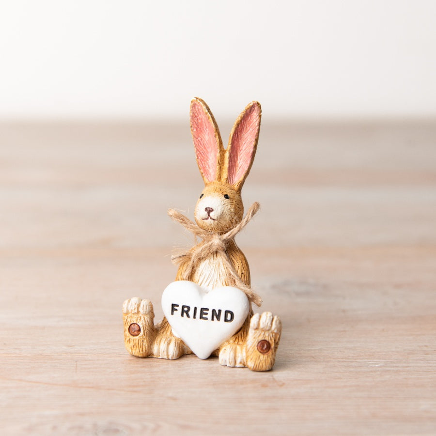 Mini Jasper Rabbit Friend Ornament 8.5cm Resin Heart Detail Rustic Gift