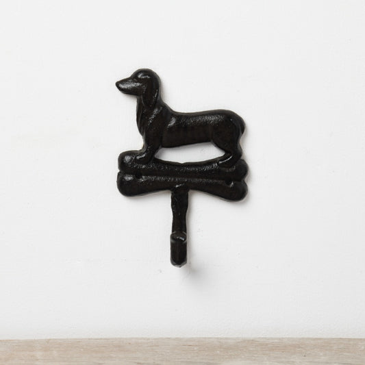 Cast Iron Dachshund Dog Tail Hook – 14cm Wall Mount Lead and Collar Holder Gift Idea