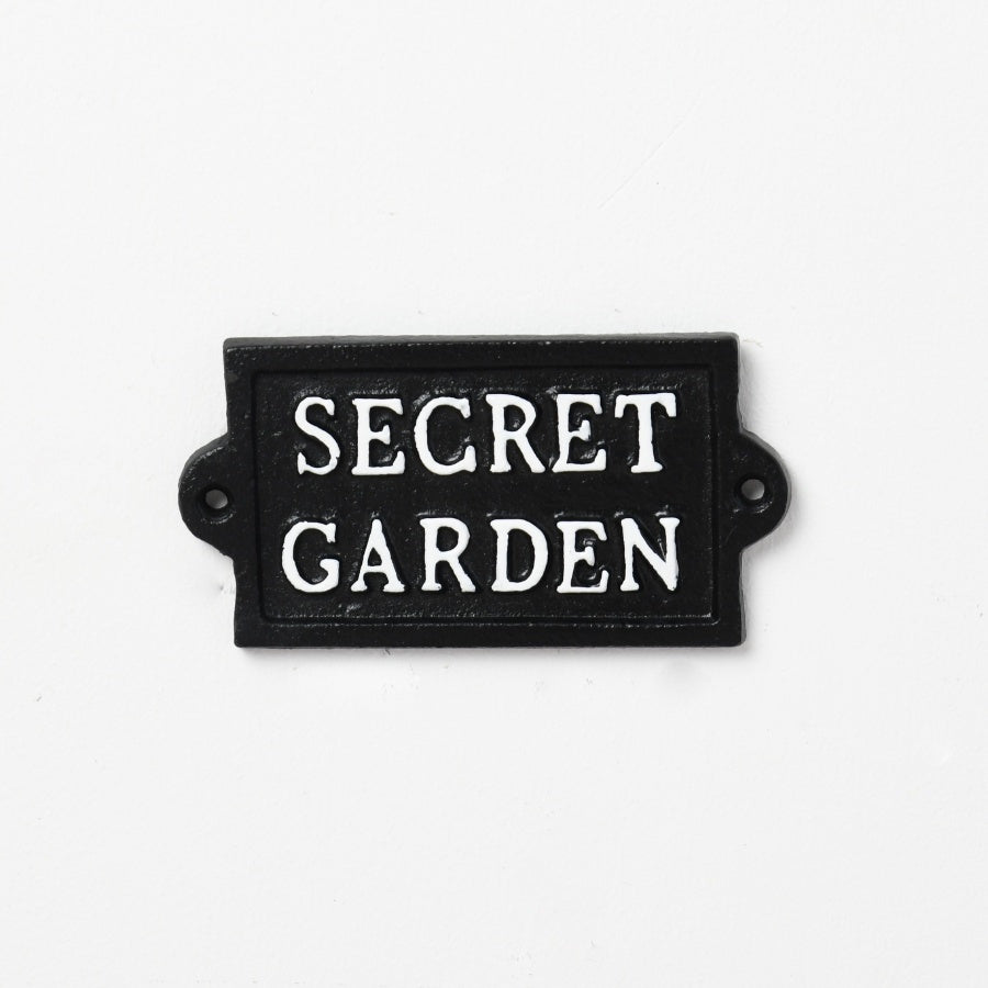 Cast Iron Secret Garden Sign 12.7cm Black White Garden Gate Plaque