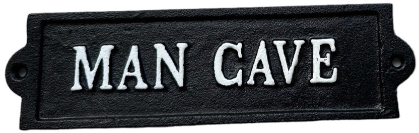Man Cave Cast Iron Sign 21.8cm – Black White Wall Plaque Rustic Home Bar Garage Decor Gift