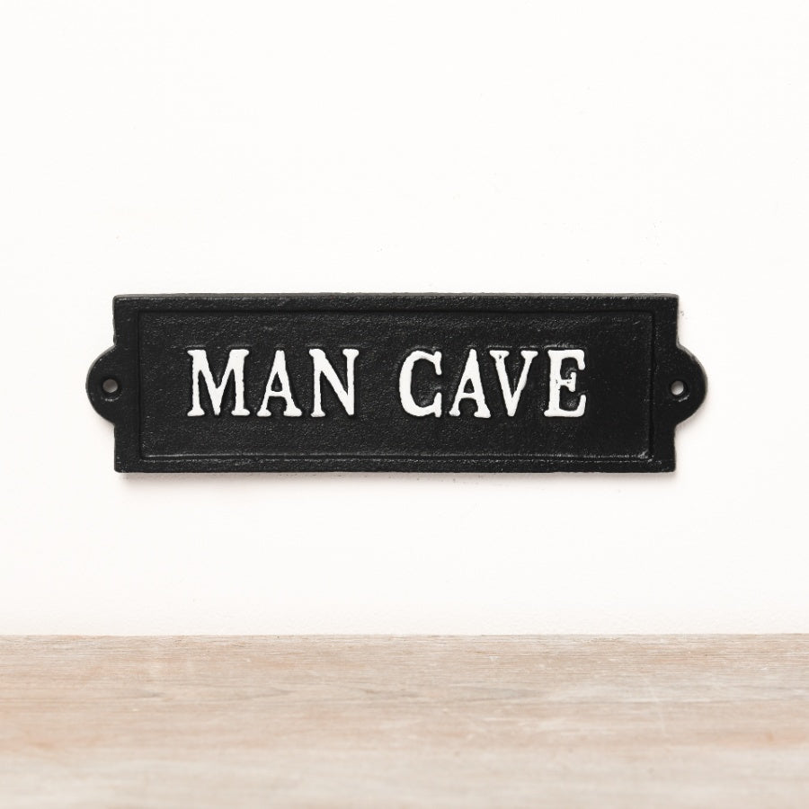 Man Cave Cast Iron Sign 21.8cm – Black White Wall Plaque Rustic Home Bar Garage Decor Gift