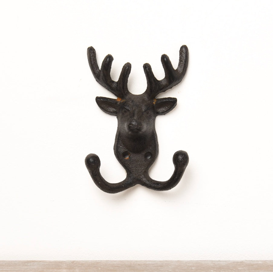 Cast Iron Deer Hook 13.5cm Rustic Wall Mount Antler Key and Lead Holder