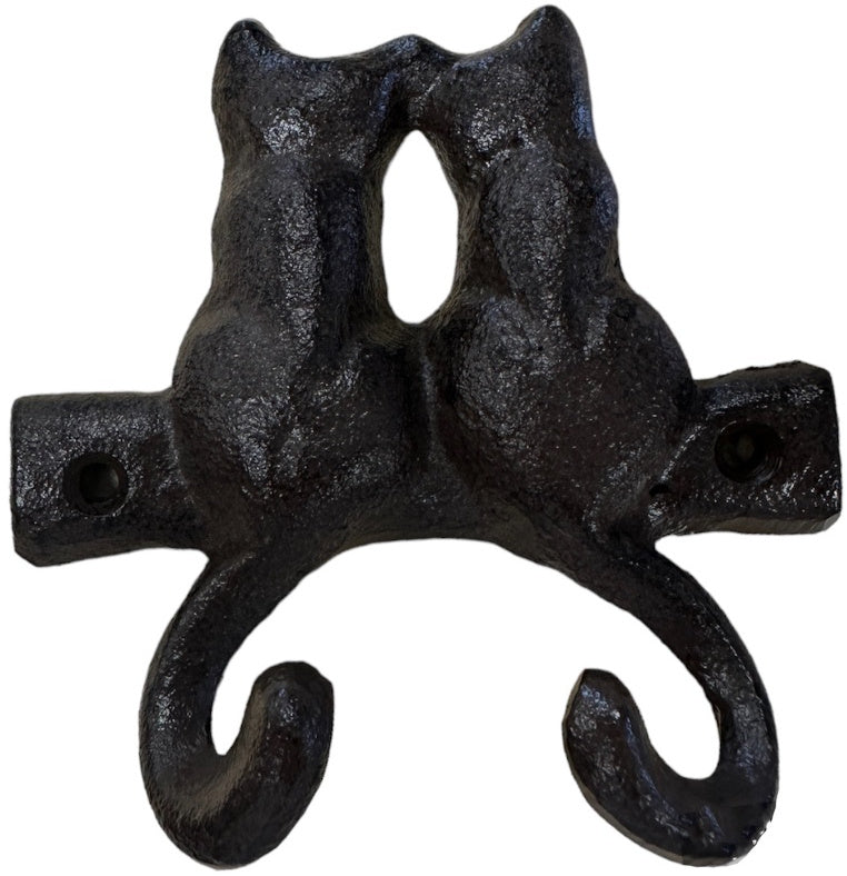 Cast Iron Cat Hook – 12cm Rustic Wall Mount with Double Tail Design