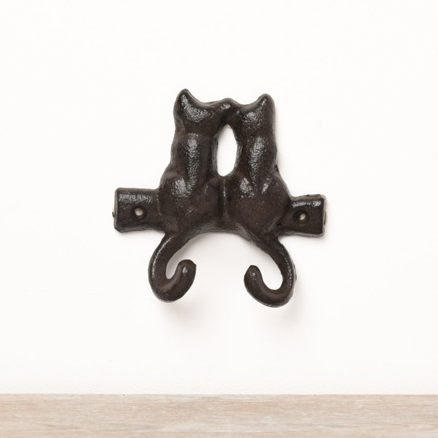 Cast Iron Cat Hook – 12cm Rustic Wall Mount with Double Tail Design