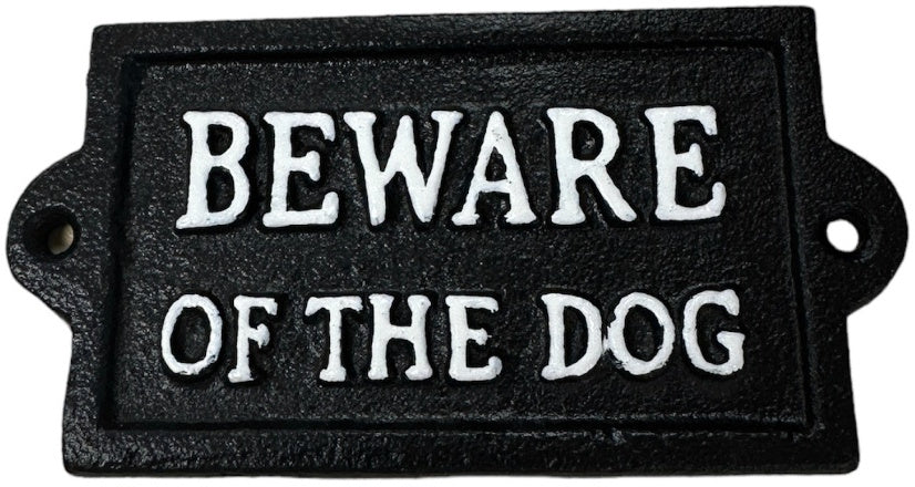 Rustic “Beware of the Dog” Sign – 12.7cm Cast Iron Home Décor, Black & White Sign