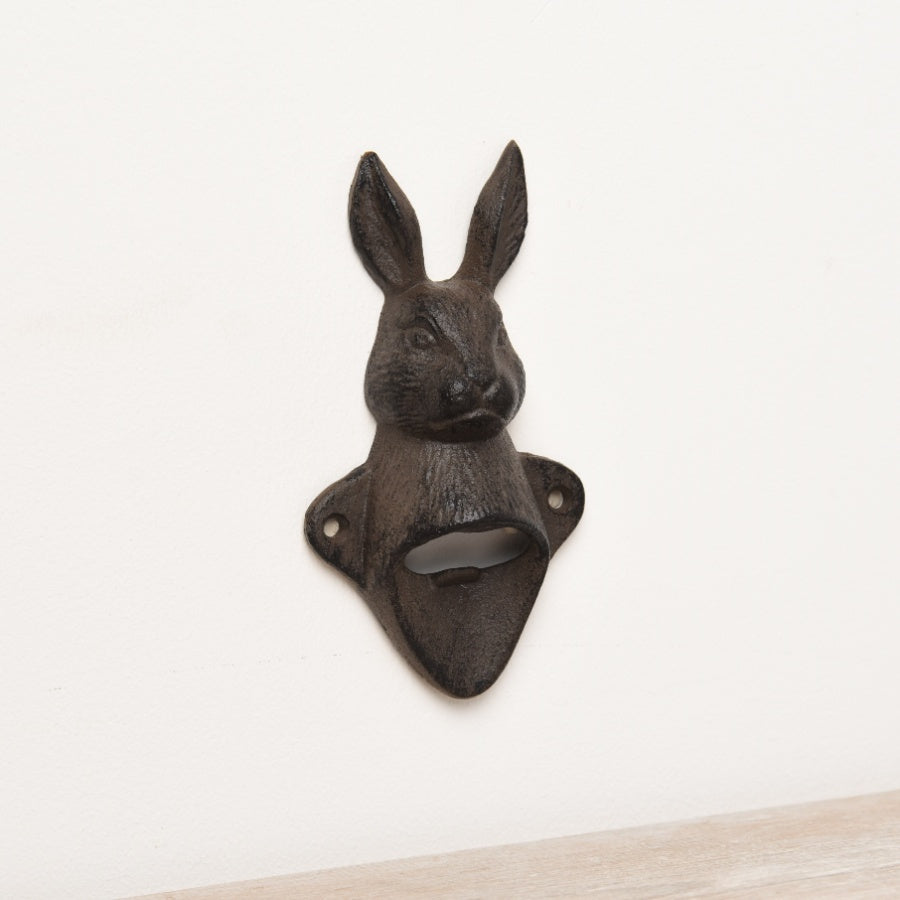 Cast Iron Rabbit Bottle Opener 14.8cm Rustic Wall Mount Country Bar Decor