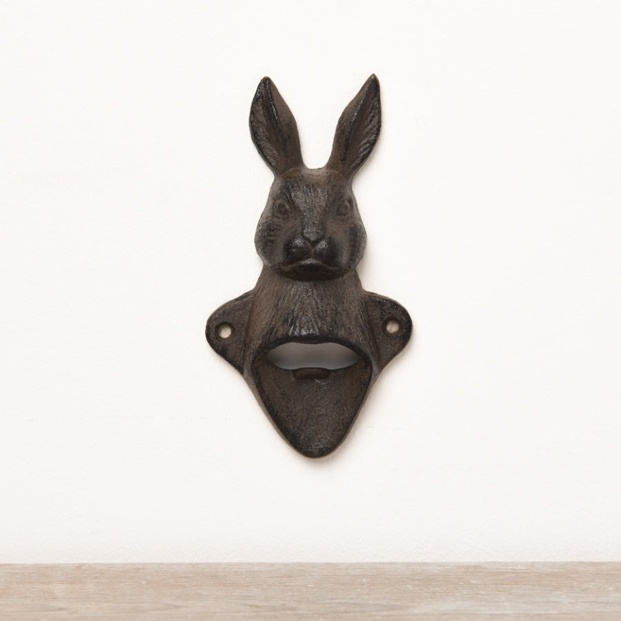 Cast Iron Rabbit Bottle Opener 14.8cm Rustic Wall Mount Country Bar Decor