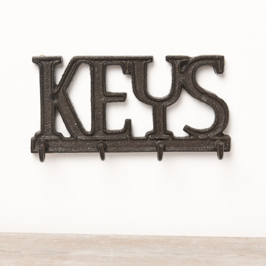 Cast Iron Key Hook Sign 17.8cm Rustic Wall Mount Organizer with 4 Hooks