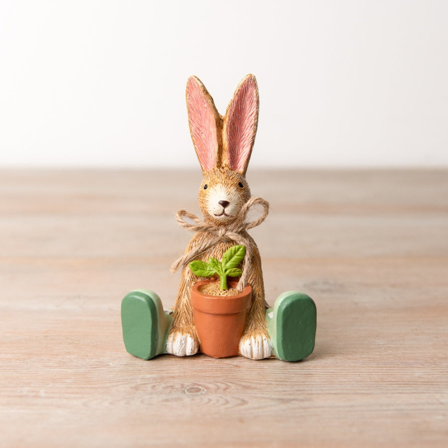 Jasper Rabbit House Plant 12cm Sitting Bunny with Green Wellies and Plant Pot