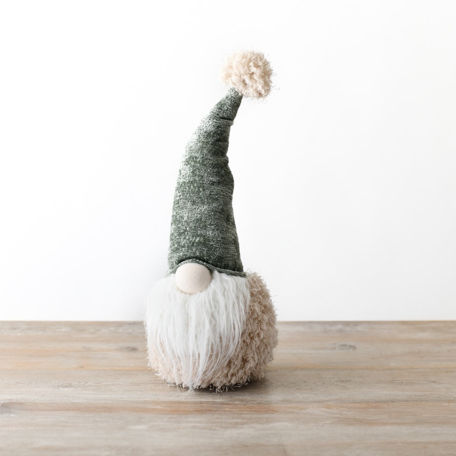 Green Fabric Sitting Gonk 43cm – Fluffy Christmas Decoration with Forest Green Hat
