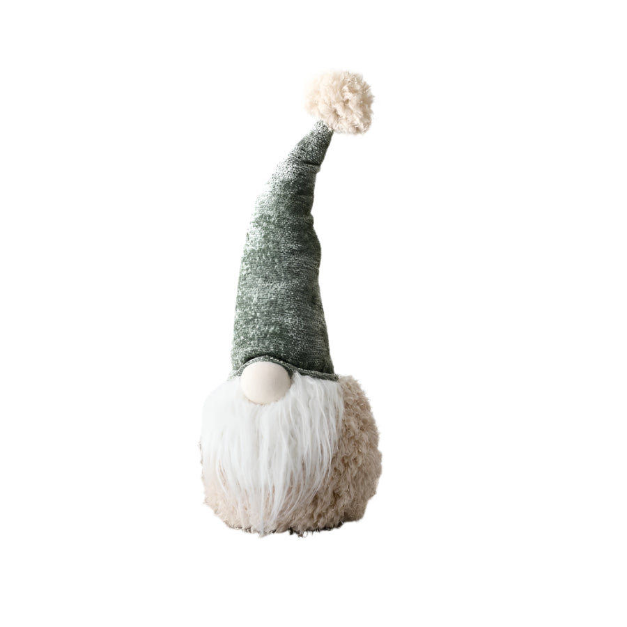 Green Fabric Sitting Gonk 43cm – Fluffy Christmas Decoration with Forest Green Hat