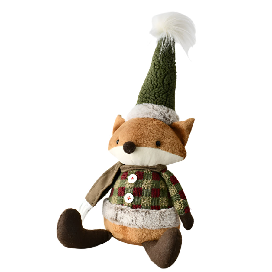 Sitting Fox 45cm – Sherpa Hat, Check Jacket, Scarf, Winter Christmas Decoration