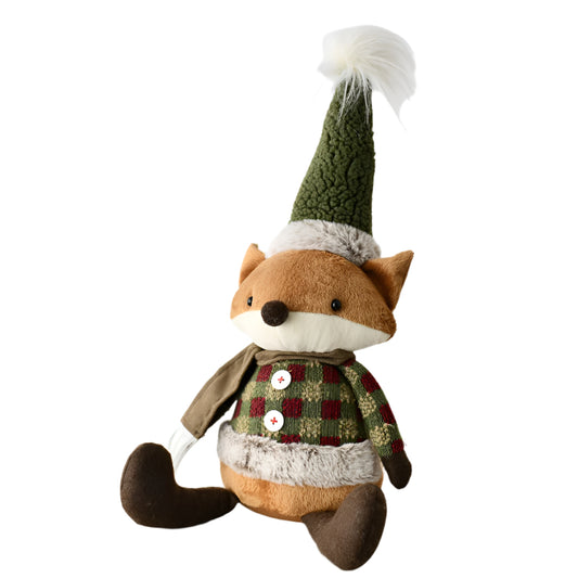Sitting Fox 45cm – Sherpa Hat, Check Jacket, Scarf, Winter Christmas Decoration