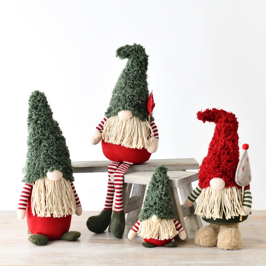 Small Red Green Gonk 24cm – String Beard, Festive Christmas Decoration, Holiday Figure