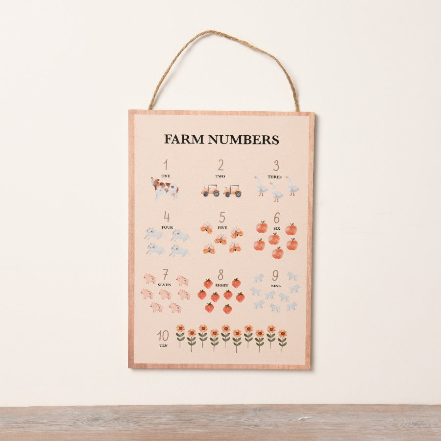 Wooden Framed Farm Numbers Sign – 29.7cm Animal Print Rustic Wall Decor