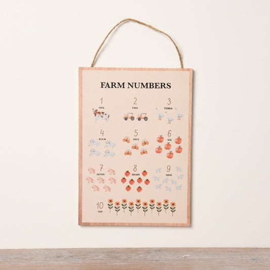 Wooden Framed Farm Numbers Sign – 29.7cm Animal Print Rustic Wall Decor