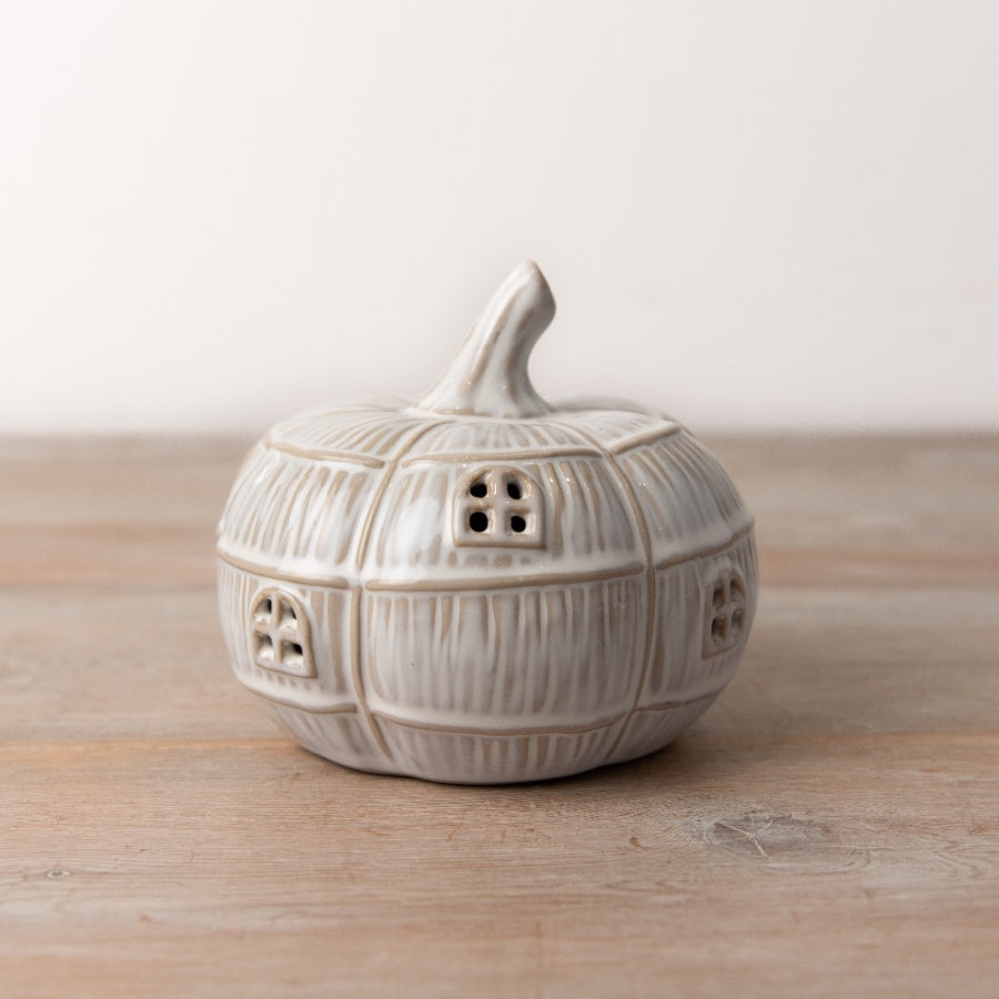LED Pumpkin House 12cm Ceramic Light with Reactive Glaze Finish