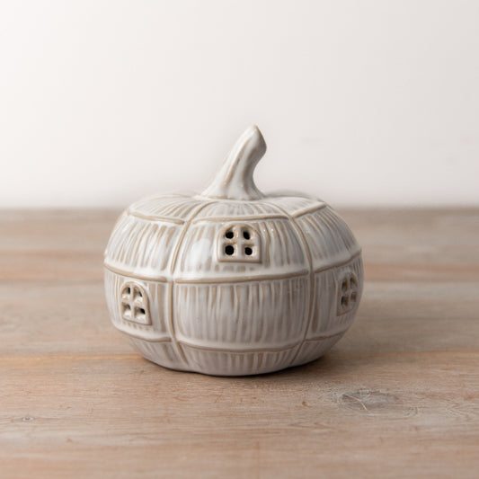 LED Pumpkin House 12cm Ceramic Light with Reactive Glaze Finish