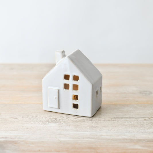 LED Reactive Glaze House 9.5cm Rustic Ceramic Light with Cut Out Windows