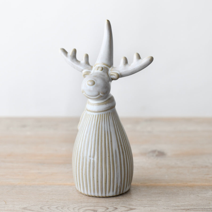 Glazed Reindeer Figurine 13cm – Festive Ceramic Decoration, Holiday Home Accent