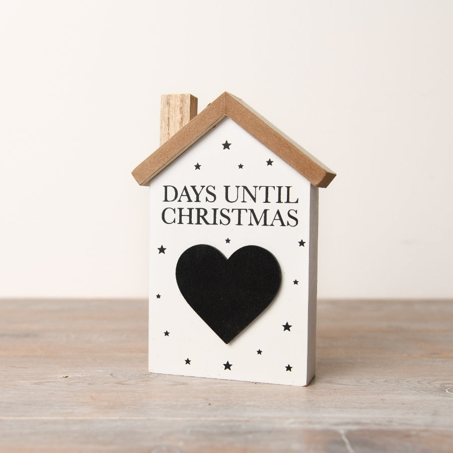 Days Until Christmas Wooden House Countdown with Chalkboard Heart Decor