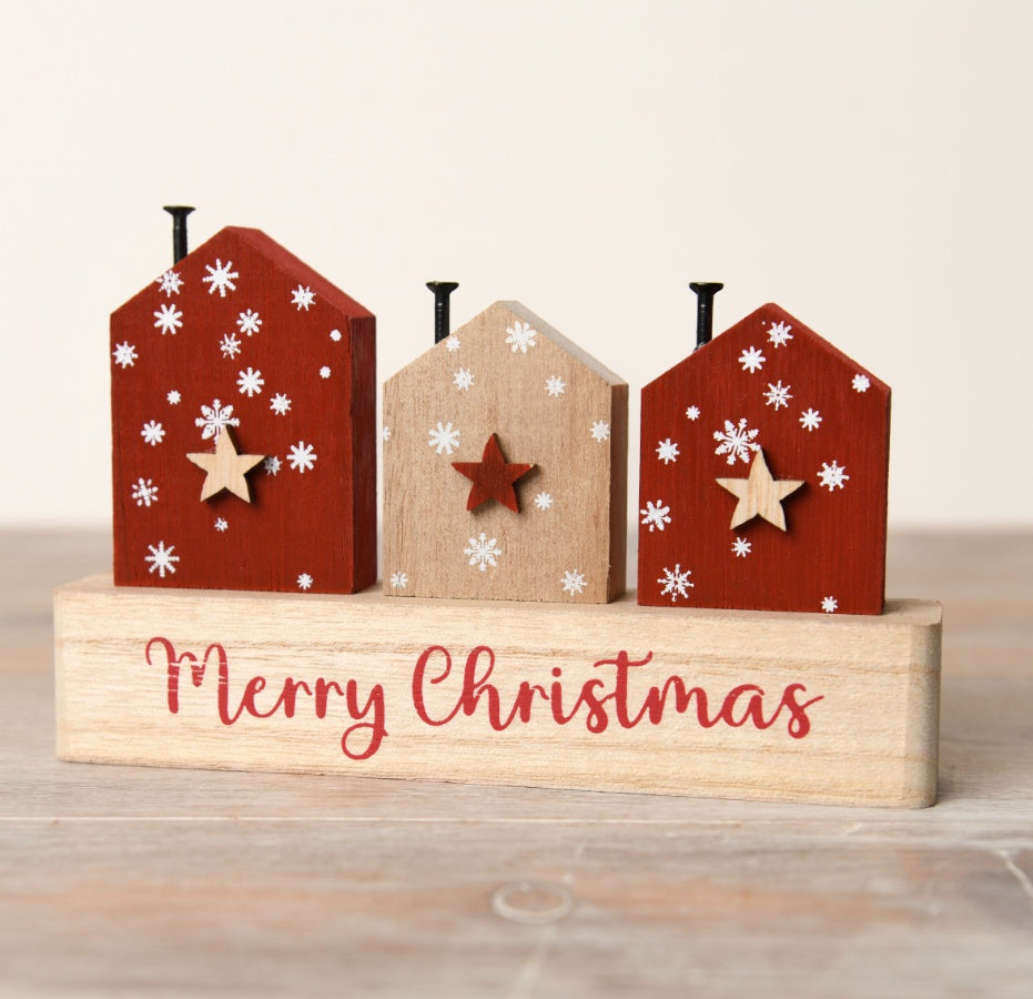 Merry Christmas House Wooden Stand Deco