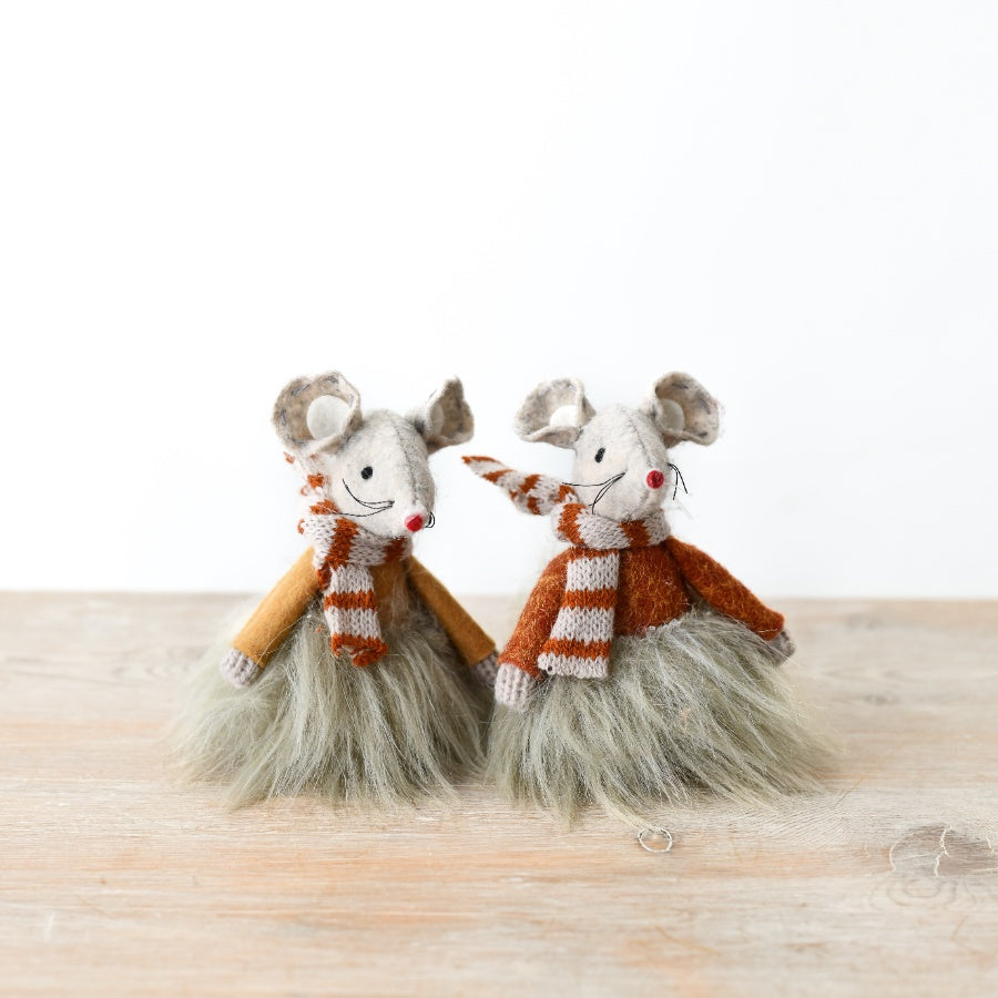 Fabric Autumnal Mice Set of 2 8cm Dressed in Jumpers and Scarves Seasonal Decor