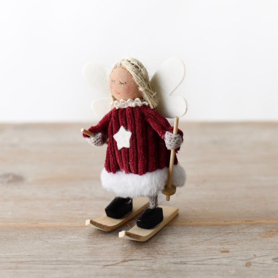 Red Skiing Angel Christmas Ornament Festive Holiday Home Decor Figurine