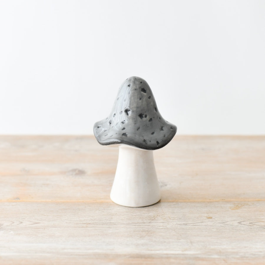 Grey Ceramic Mushroom Large Whimsical Woodland Home Decor Accent