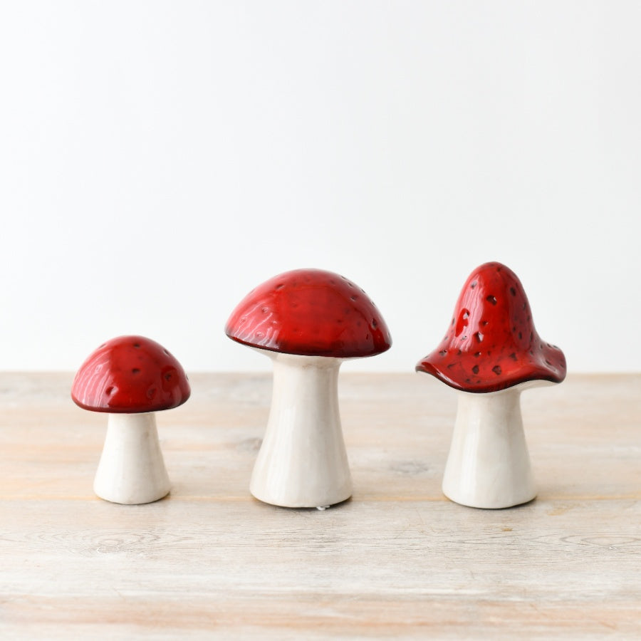 Large Red Ceramic Mushroom 13cm Whimsical Woodland Home Decor Ornament