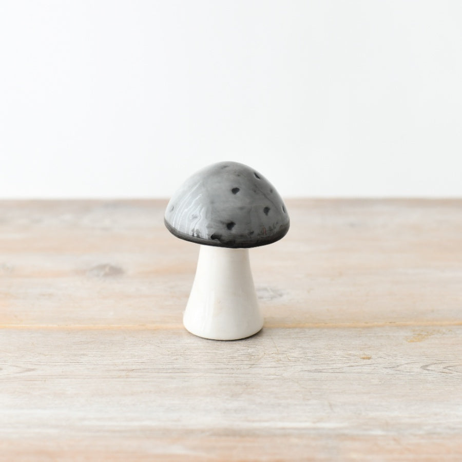 Ceramic Grey Mushroom Ornament Whimsical Woodland Home Decor Accent