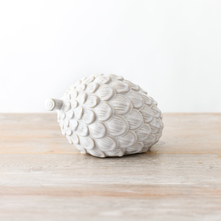 Ceramic White Reactive Glaze Pinecone 17.2cm Stylish Winter Home Ornament