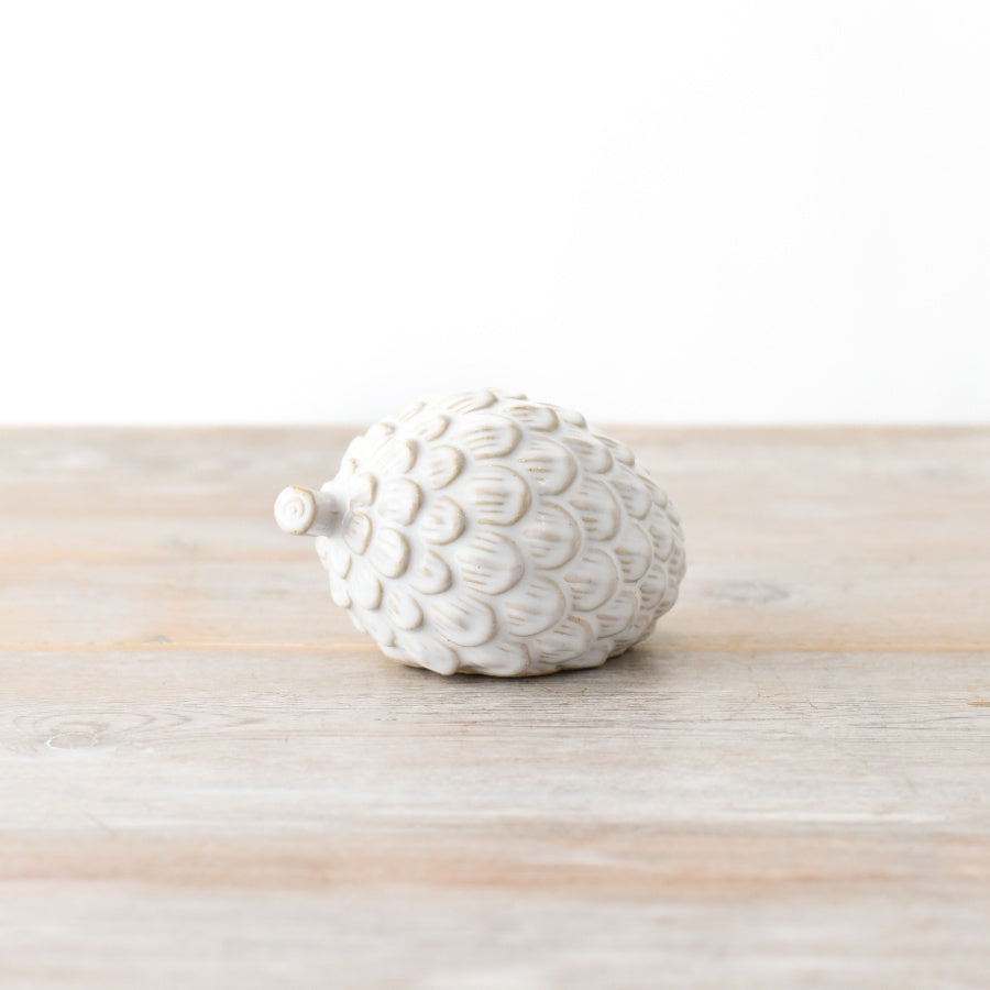 Ceramic White Pinecone 11cm Decorative Ornament for Mantel or Fireplace