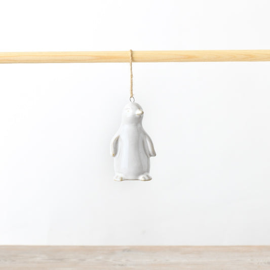 White Reactive Glaze Hanging Penguin 9cm Ceramic Christmas Tree Ornament