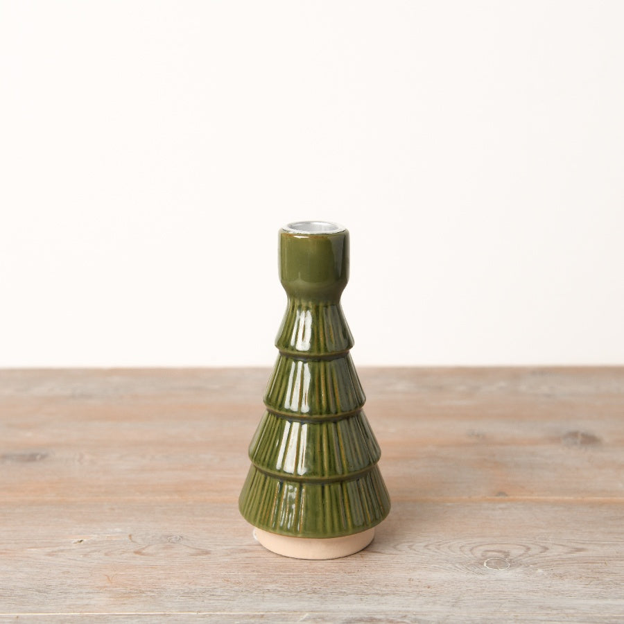 Green Tree Candle Holder Ceramic Textured Glaze Festive Dinner Decor