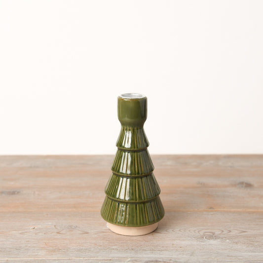 Green Tree Candle Holder Ceramic Textured Glaze Festive Dinner Decor
